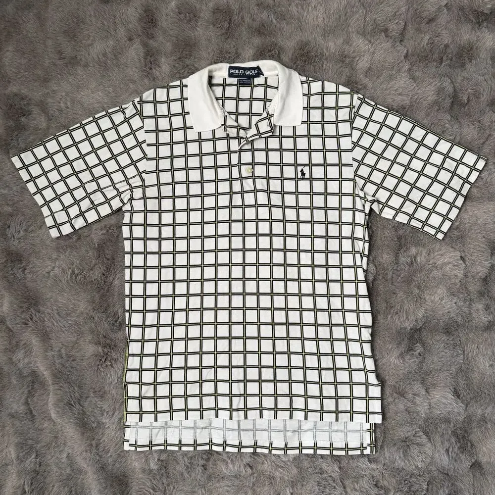 Polo Golf Ralph Lauren Men’s White Polo Shirt Checkered Size Small 90’s Vintage